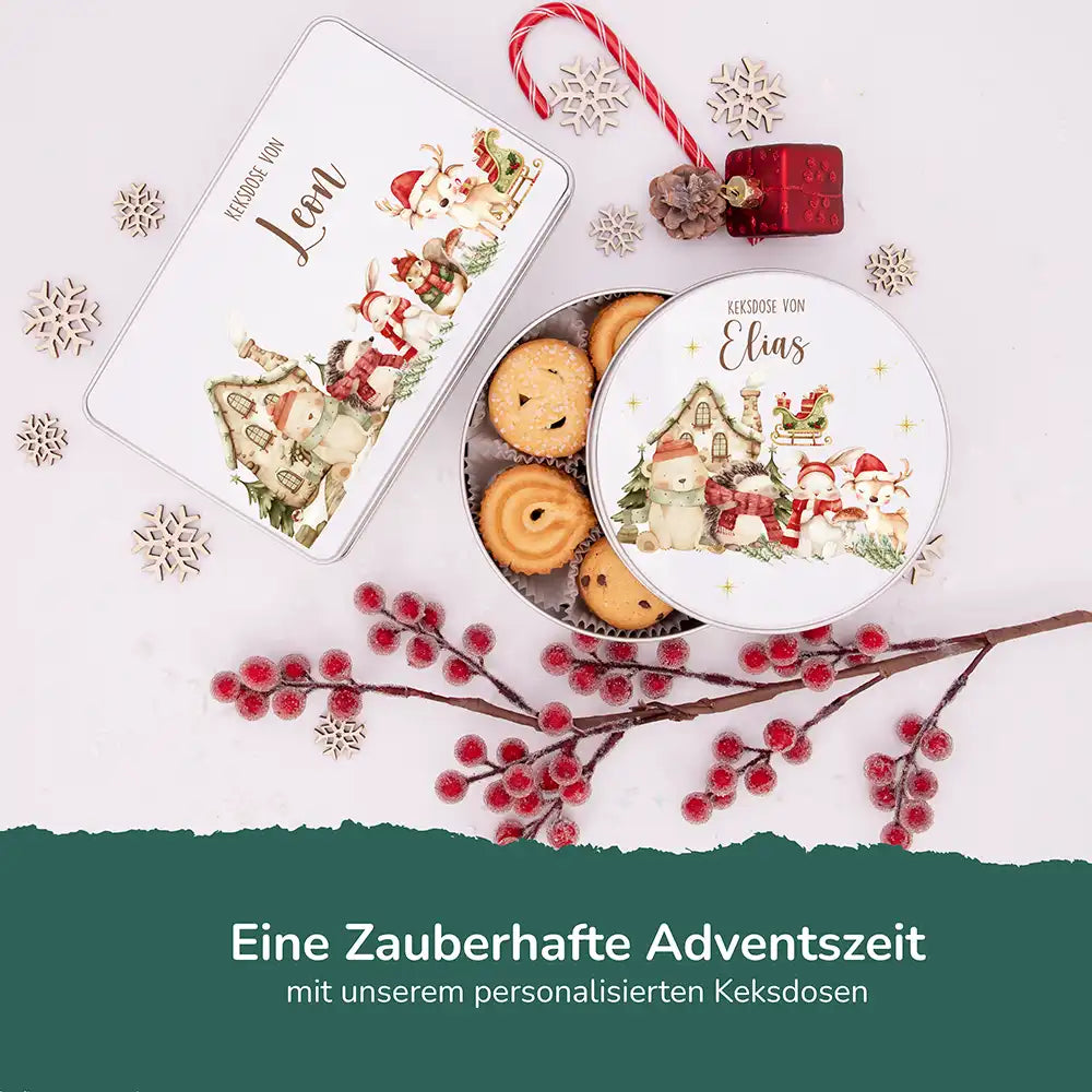 Keksdose aus Metal personalsiert - niedliche Waldtiere