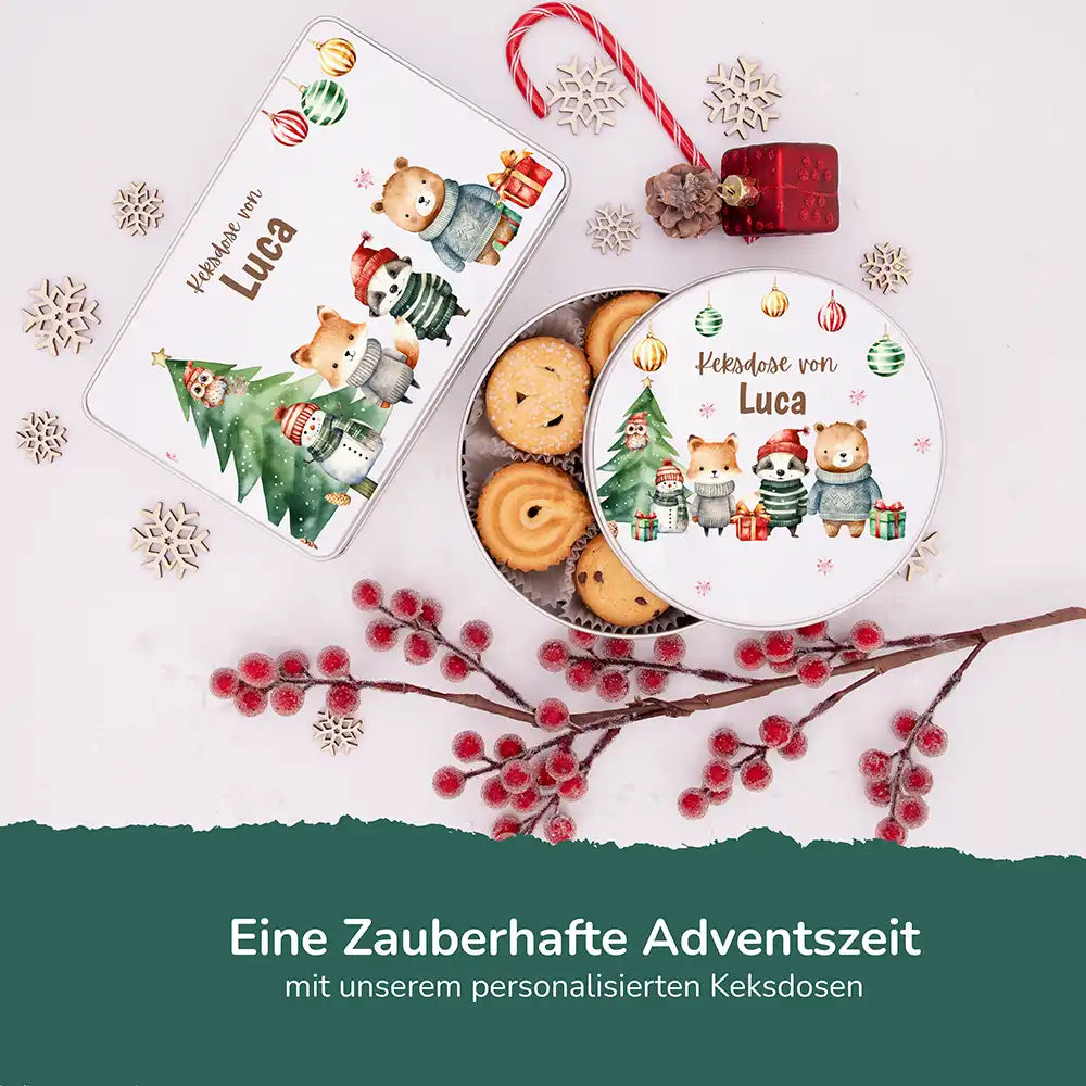 Keksdose aus Metal personalisiert - Zauberhafte Wintertiere