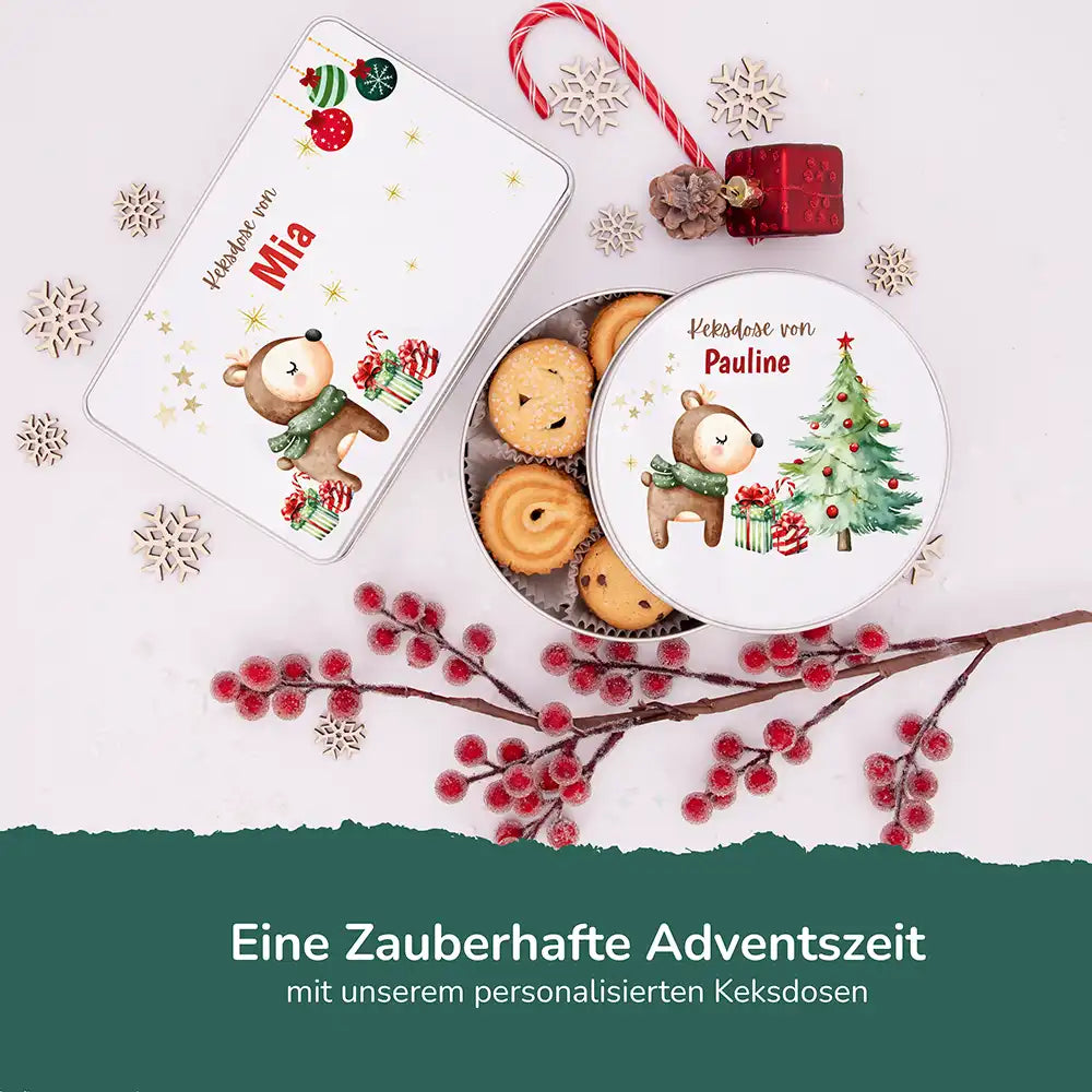 Keksdose aus Metal personalisiert - Waldzauber im Winter
