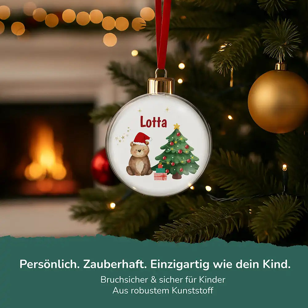 Weihnachtskugel personalisiert mit Namen - Kuscheliger Bär