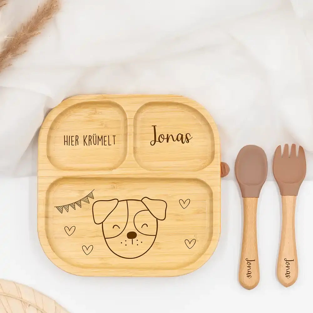 Kinderteller mit Saugnapf - Mit Namen und niedlichen Tiermotiven