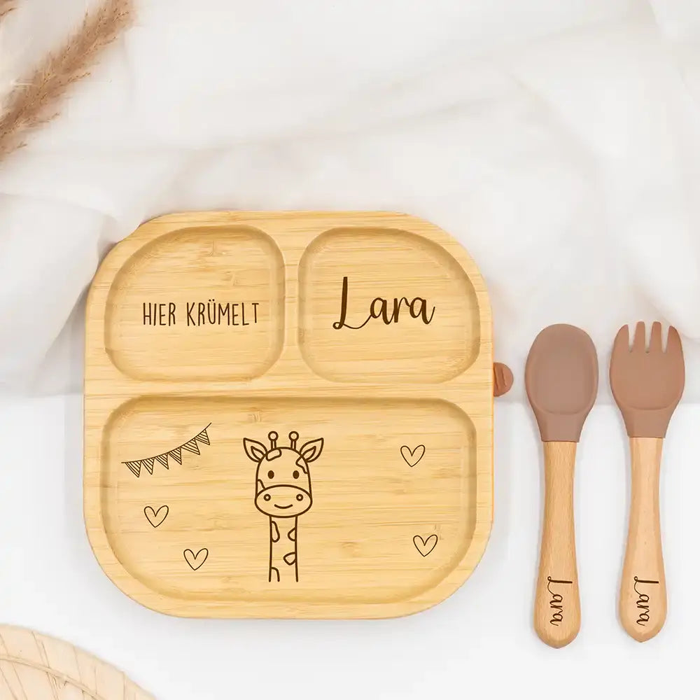 Kinderteller mit Saugnapf - Mit Namen und niedlichen Tiermotiven