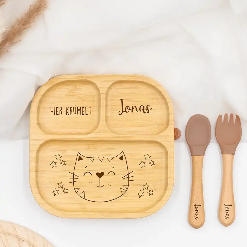 Kinderteller mit Saugnapf - Mit Namen und niedlichen Tiermotiven