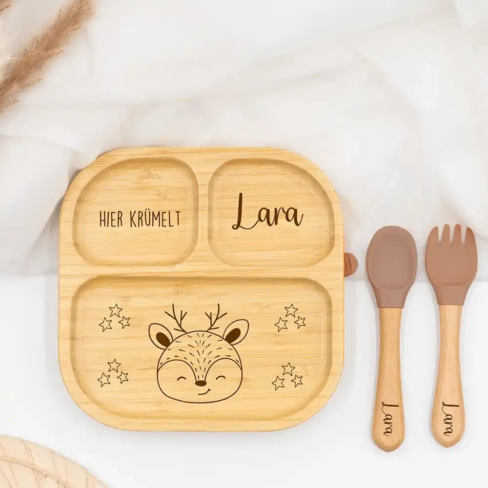 Kinderteller mit Saugnapf - Mit Namen und niedlichen Tiermotiven