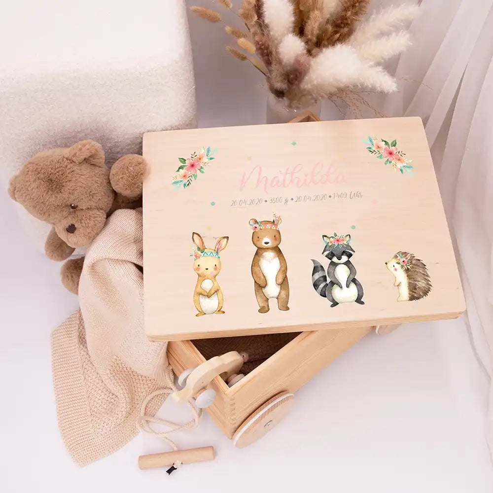 Spielzeugkiste mit Rädern personalisiert - Tiere