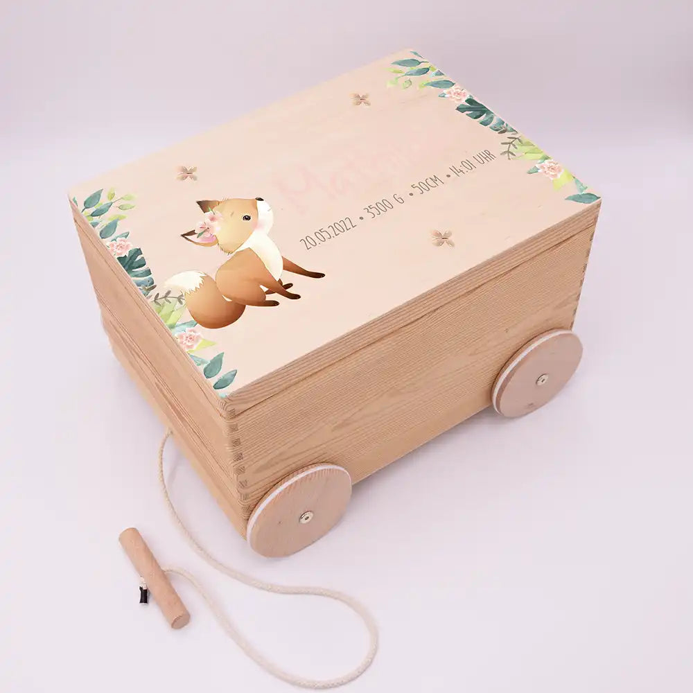 Spielzeugkiste mit Rädern personalisiert - Fuchs