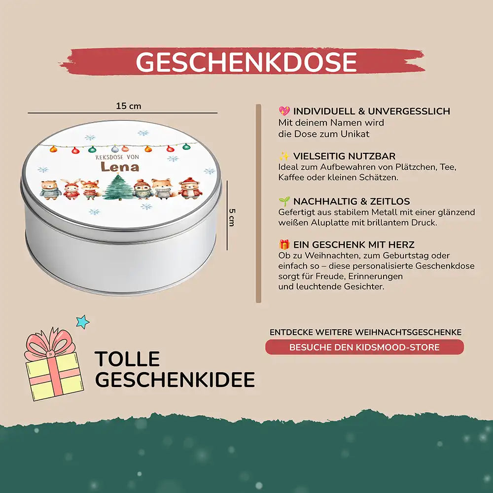 Keksdose aus Metal personalisiert - Winterwald-Freunde