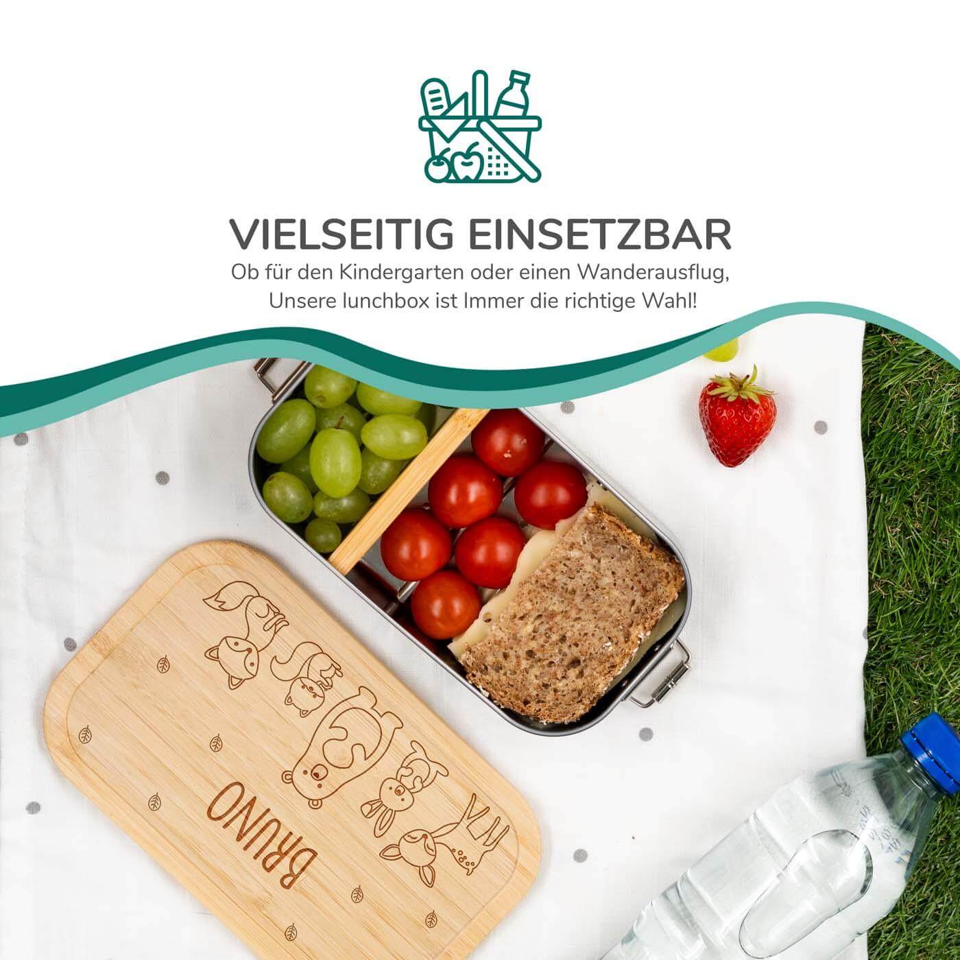 lunchbox with waldtiere design and personalized name