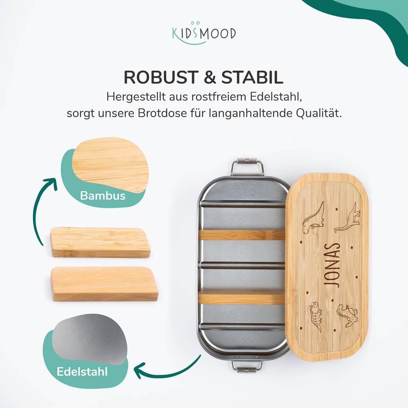 handcrafted lunchbox with dino engraving