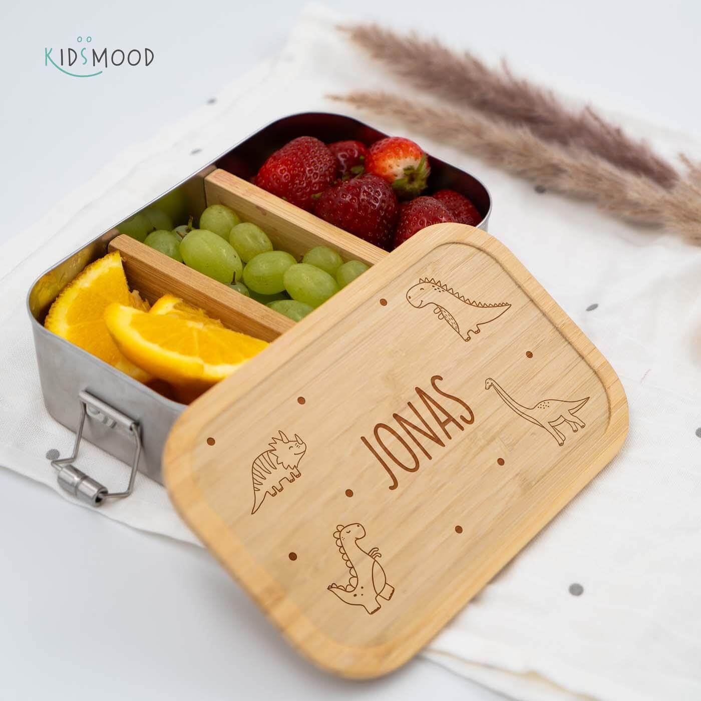 close-up of lunchbox with dino motif