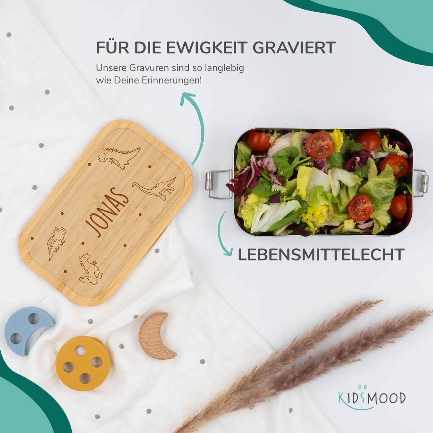 lunchbox with dino design and personalized name