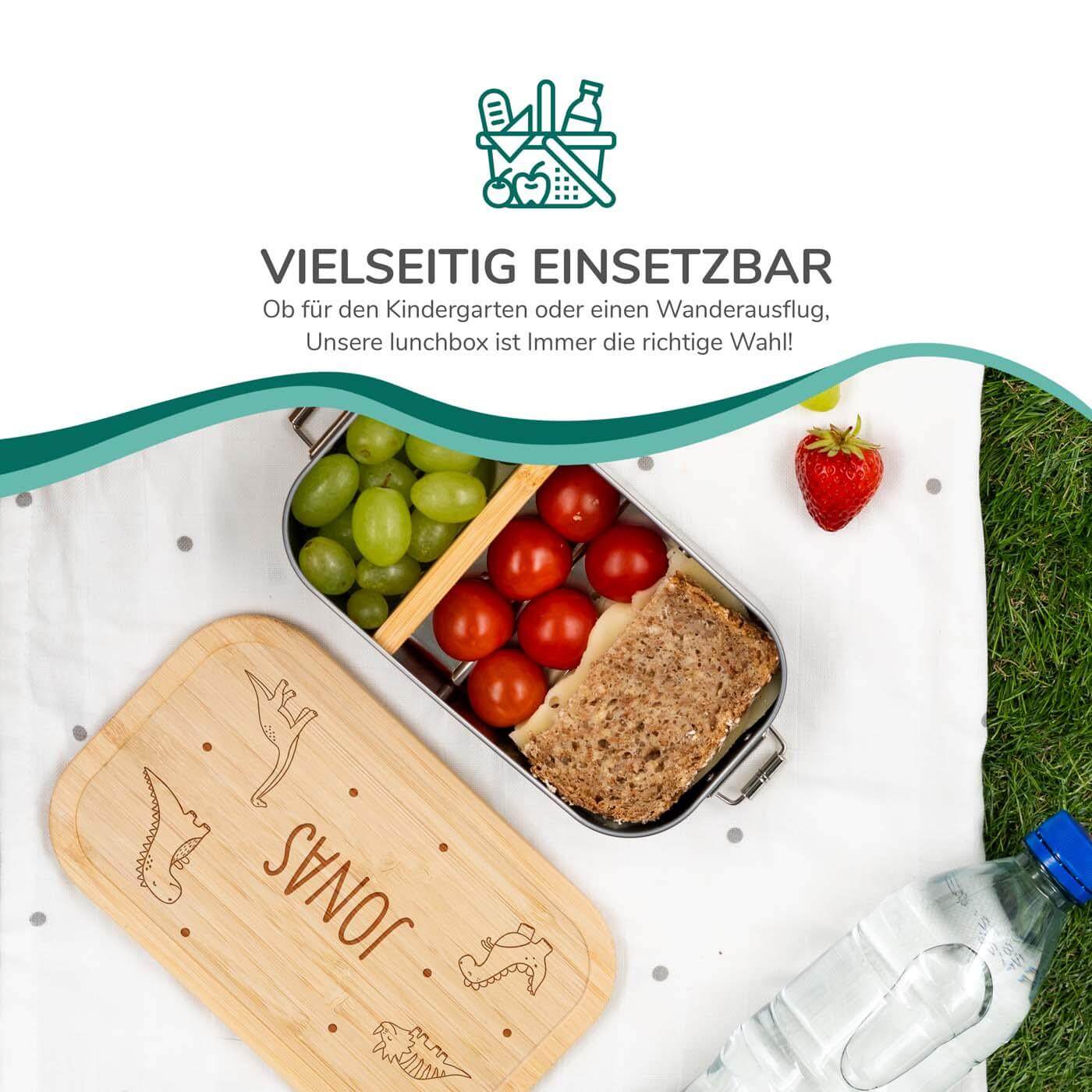 engraved lunchbox with dinosaur and custom name