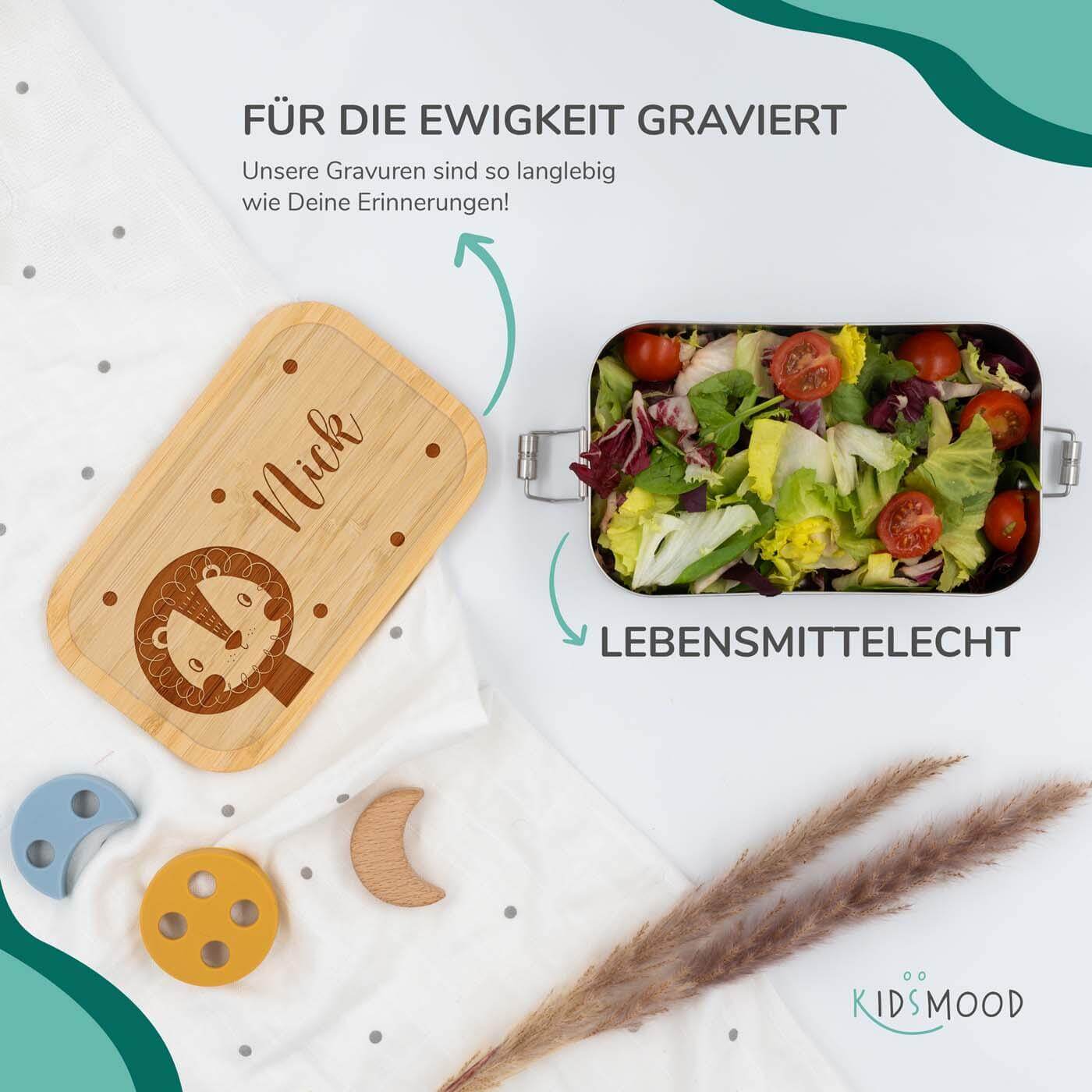lunchbox with löwenkopf design and personalized name