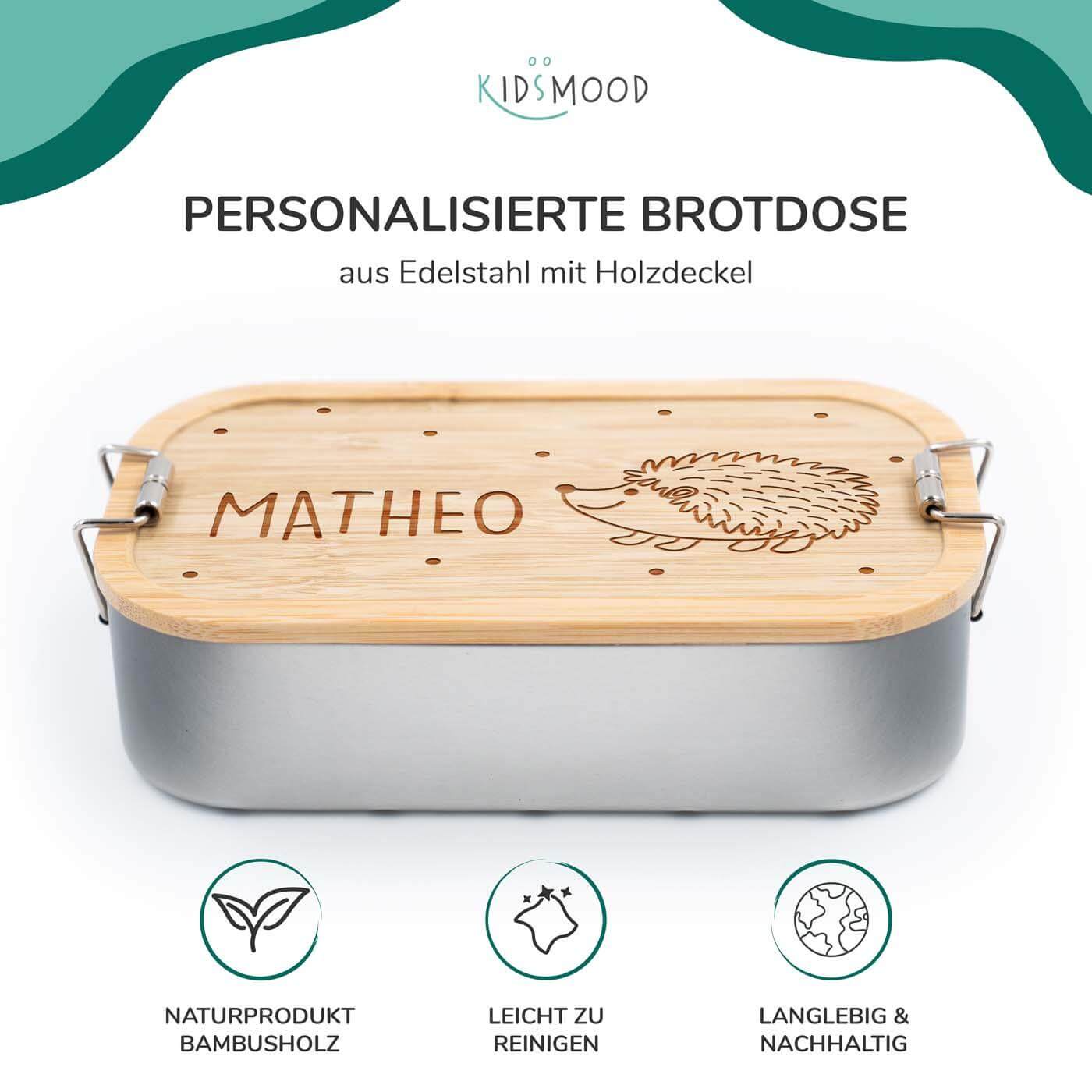lunchbox with igel and name engraving
