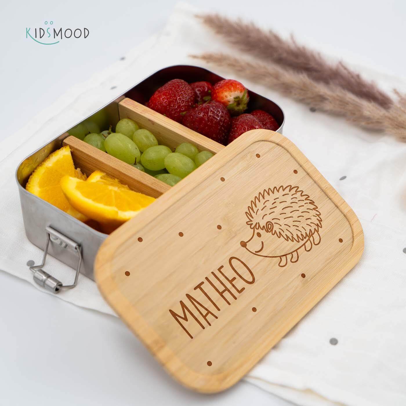 close-up of lunchbox with igel motif