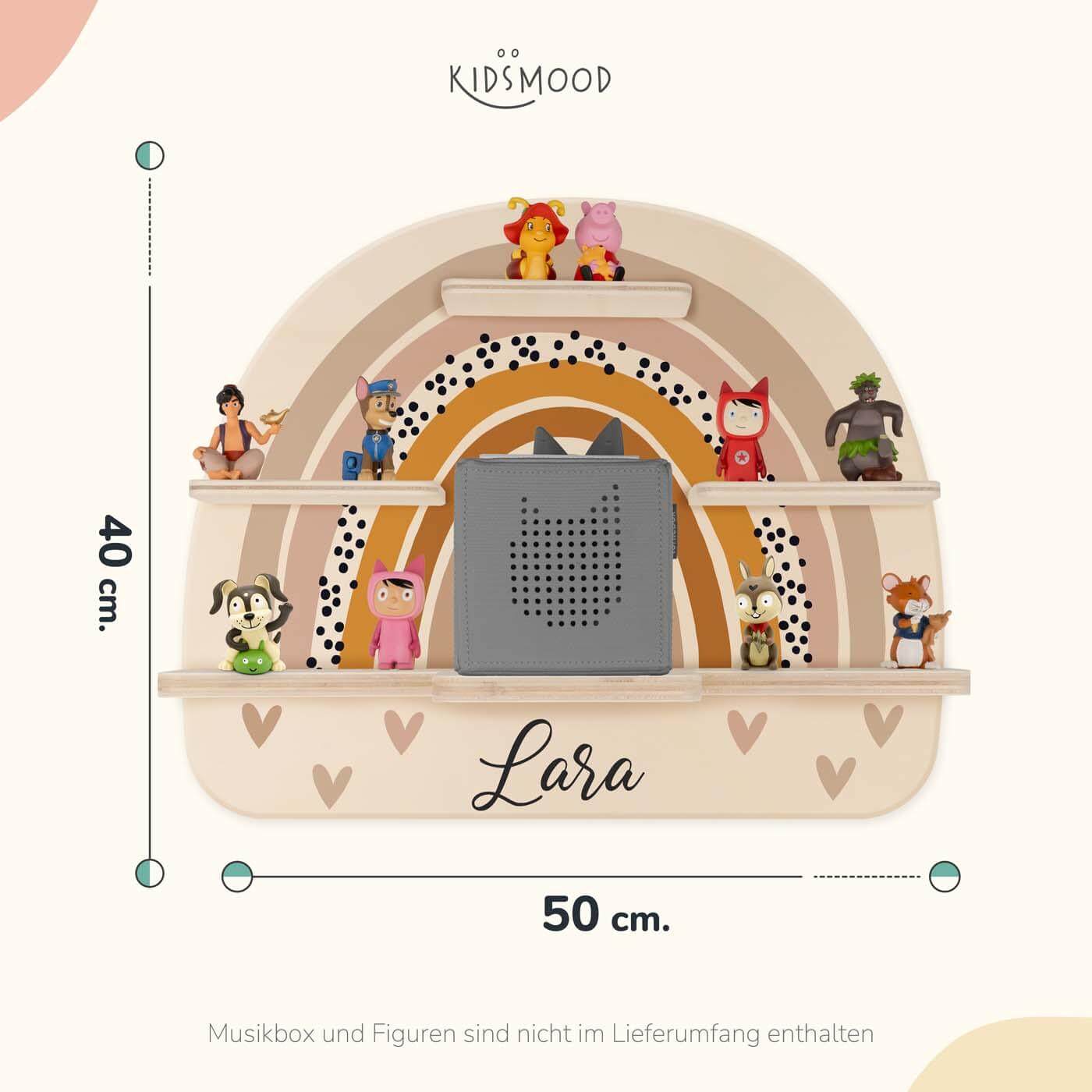 high-quality personalized wooden rainbow and heart Tonie shelf