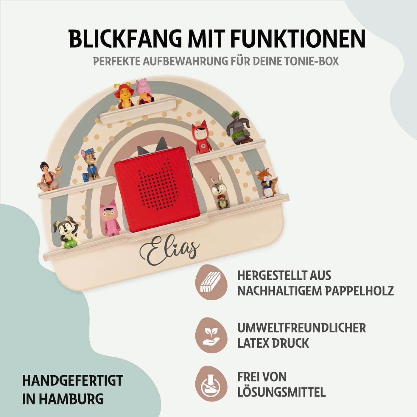 hochwertiges tonie-regal mit regenbogen personalisiert