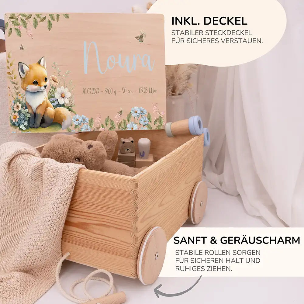 Spielzeugkiste mit Rädern personalisiert - Fuchs