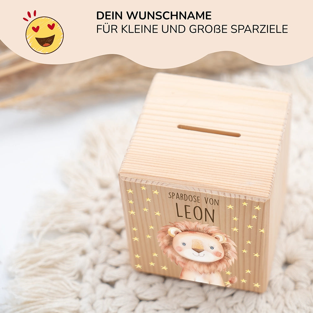Spardose Kinder, Sparschwein personalisiert bunt - Löwe