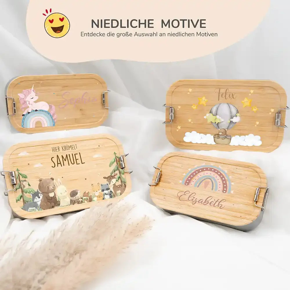 nahaufnahme der brotdose mit bär und ballon motiv