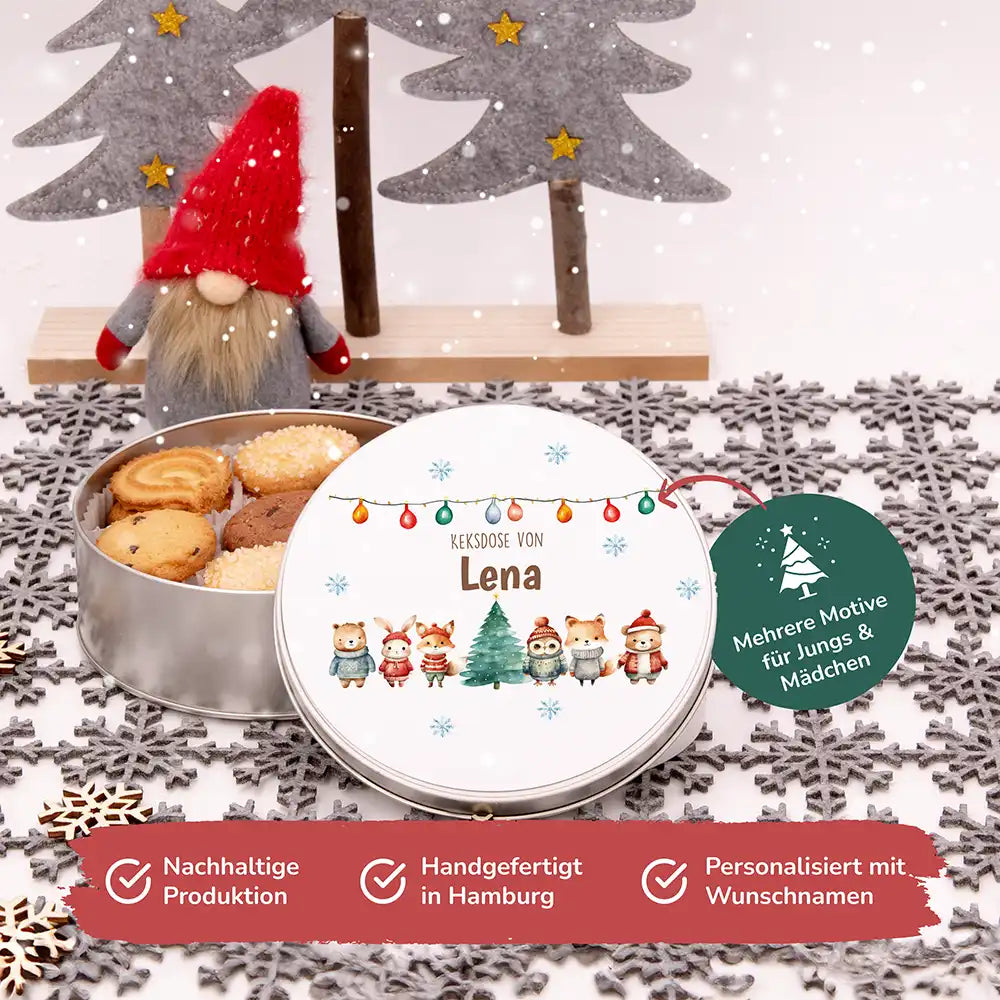 Keksdose aus Metal personalisiert - Winterwald-Freunde