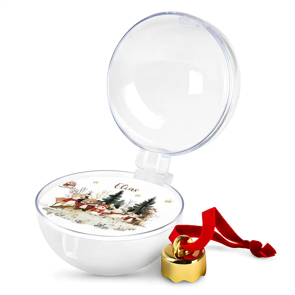 Weihnachtskugel personalisiert mit Namen - Kleine Freunde des Tannenwaldes