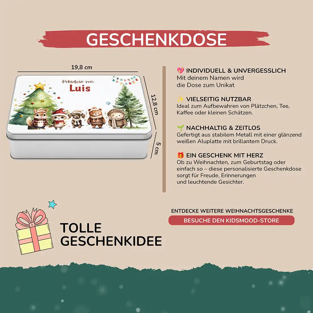 Keksdose aus Metal personalisiert - Winterliche Kuschelbande