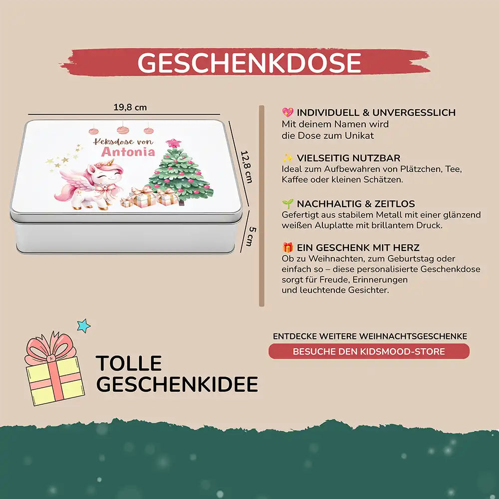 Keksdose aus Metal personalisiert - Einhorn