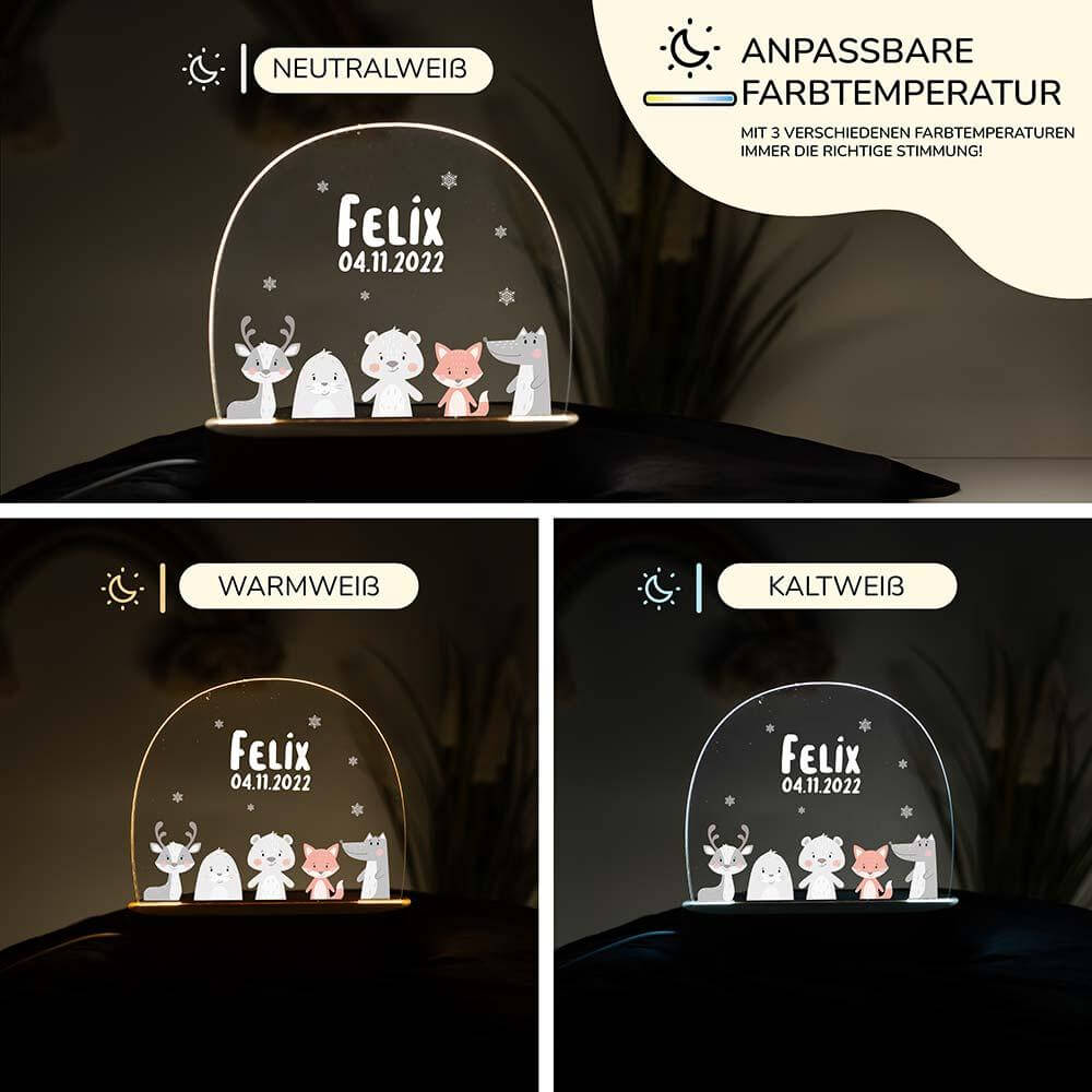 high-quality personalized night lamp with winter animals and snowflakes
