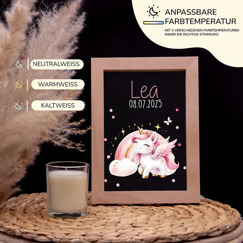 Personalisiertes LED Nachtlicht Bilderrahmen mit Namen - Einhorn