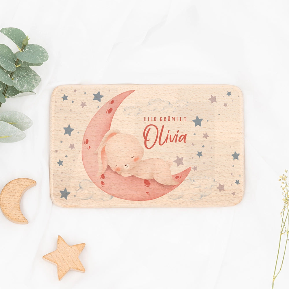 Frühstücksbrettchen Holz personalisiert - Baby Hase