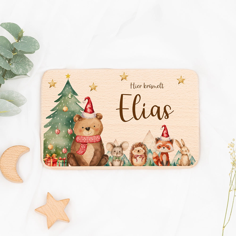 Frühstücksbrettchen Weihnachten Bär und Weihnachtsbaum - Geschenk Weihnachten