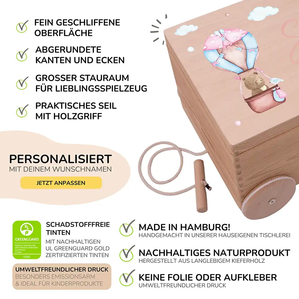 Spielzeugkiste mit Rädern personalisiert - Ballon