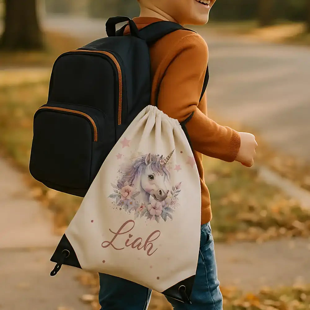 Personalisierter Turnbeutel mit Namen - Einhorn