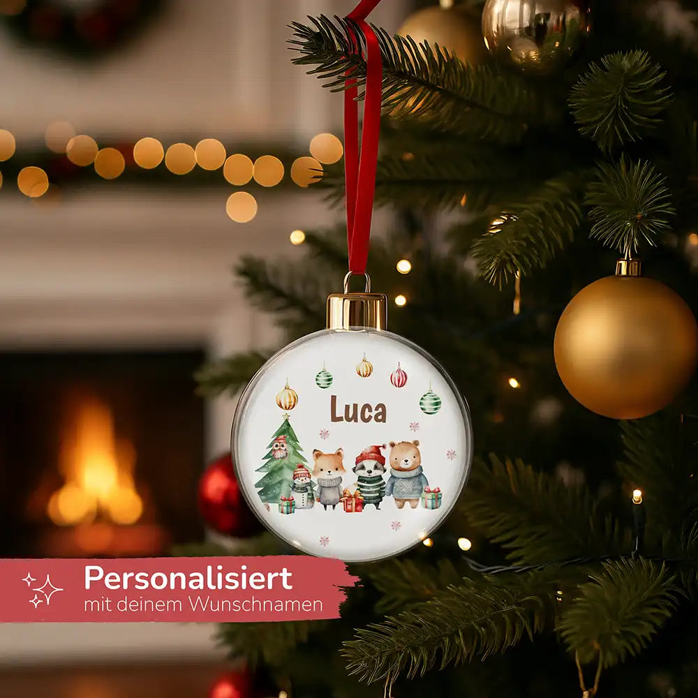 Weihnachtskugel personalisiert mit Namen - Schneeflocken-Tierchen voller Liebe
