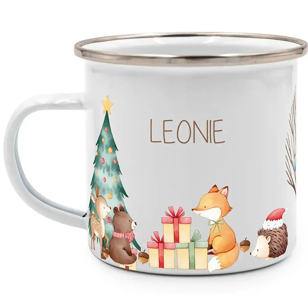 Emaille Tasse personalisiert Weihnachten - niedlicher Fuchs