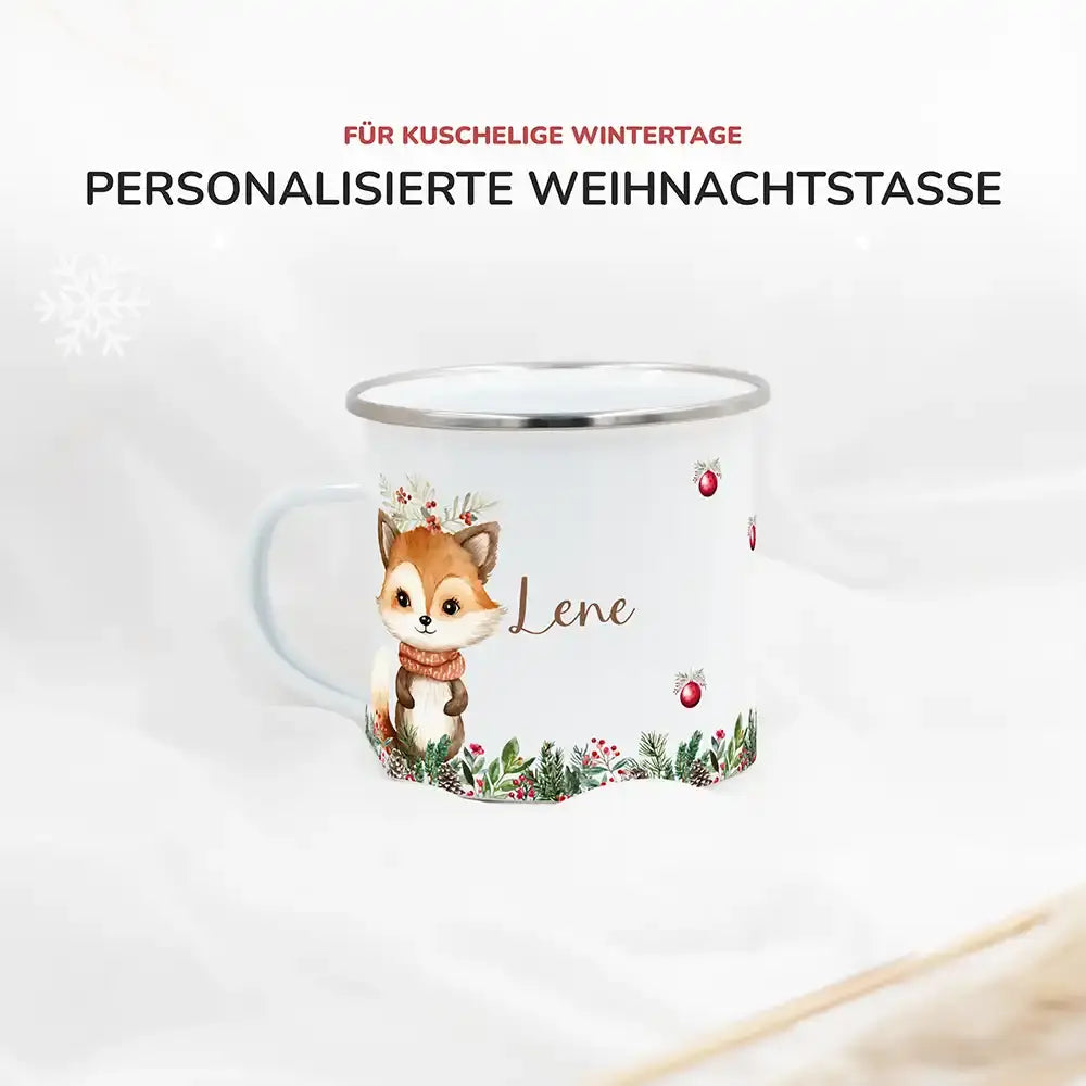 Emaille Tasse personalisiert Weihnachten - Fuchs