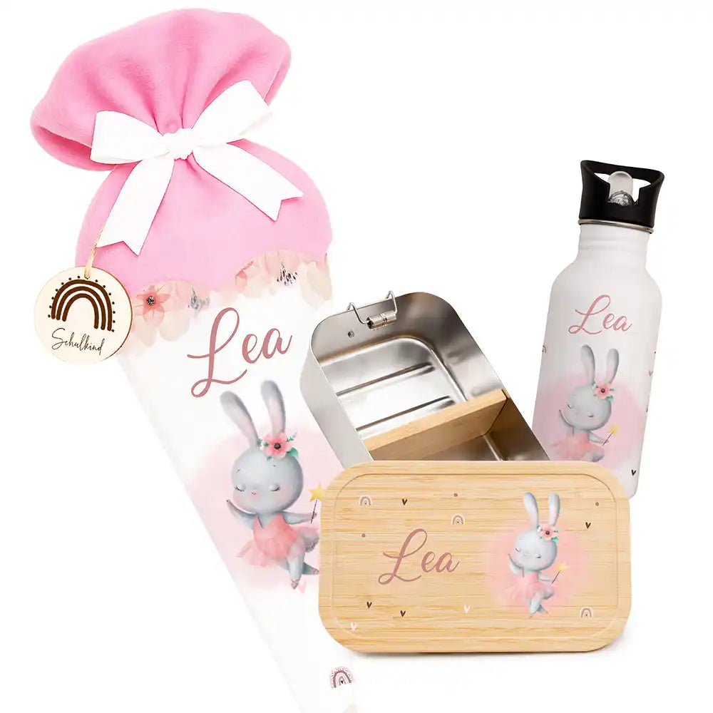 Einschulungsset mit Name – Schultüte, Trinkflasche und Brotdose