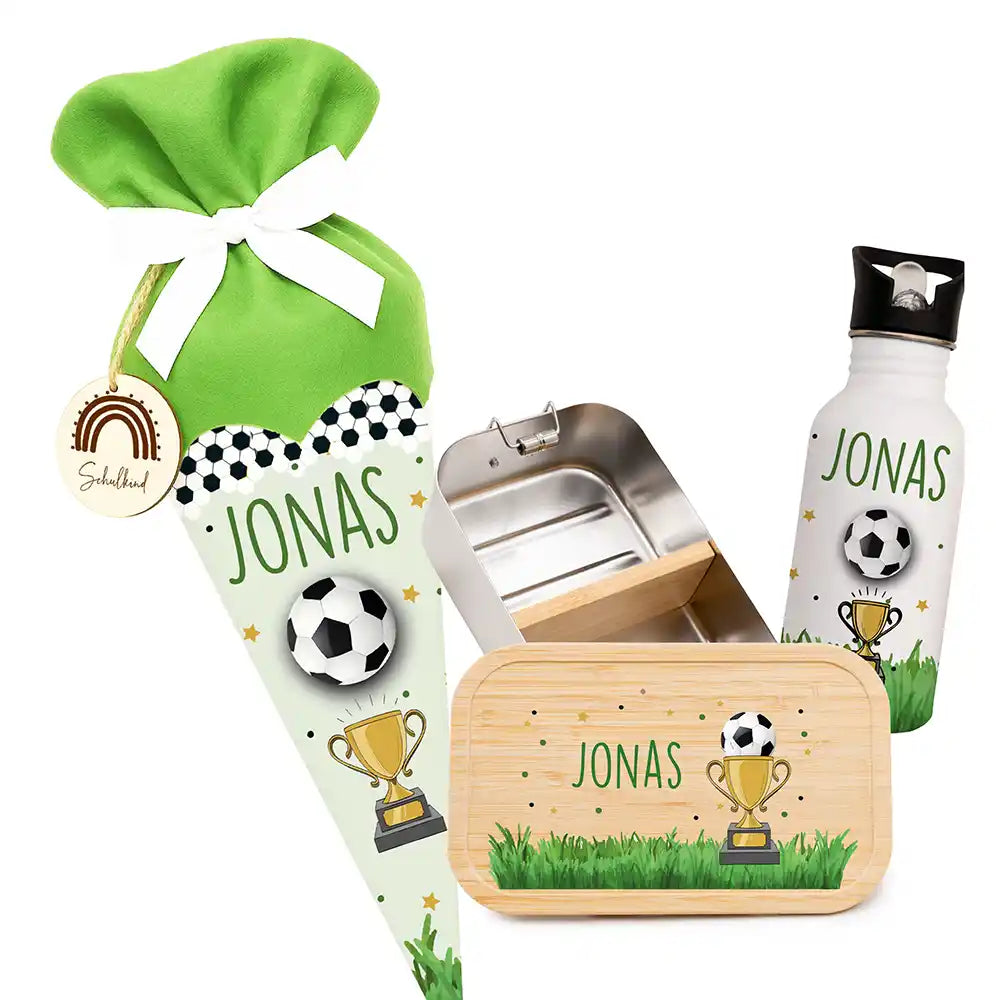 Einschulungsset mit Name – Schultüte, Trinkflasche und Brotdose