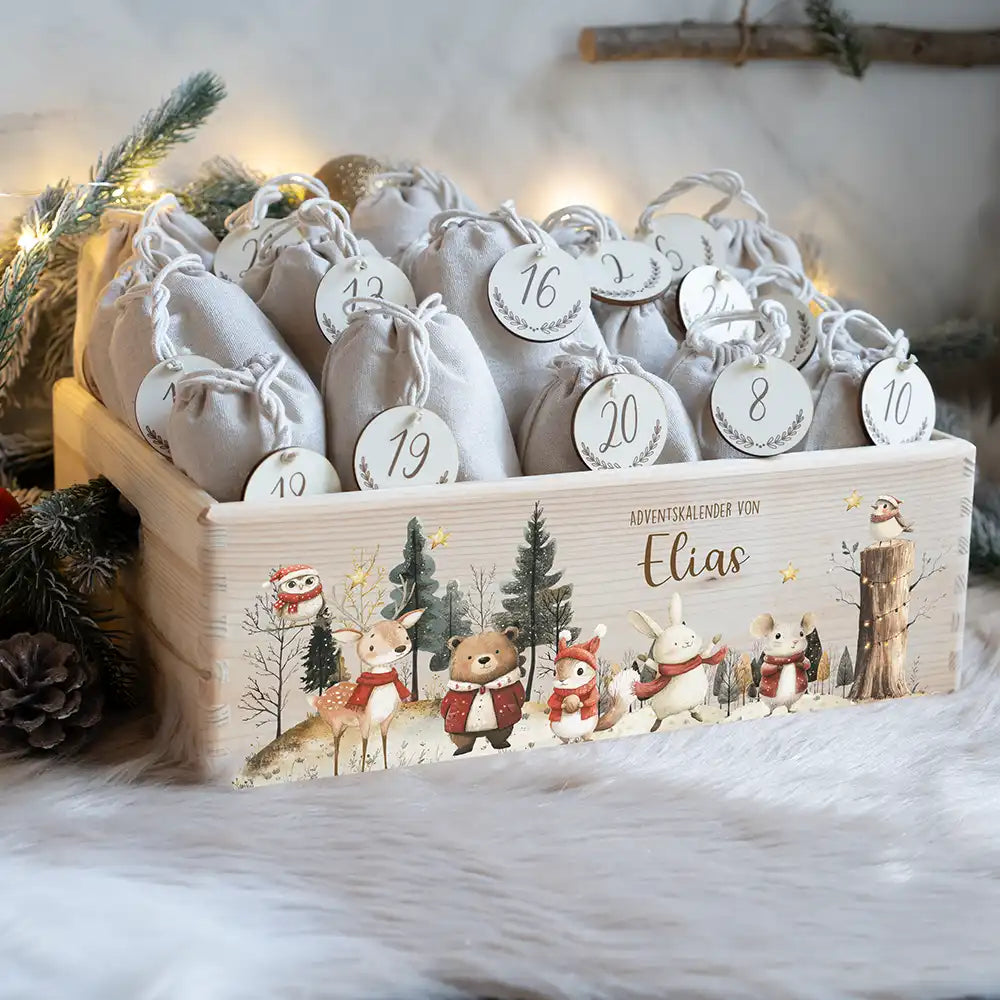Adventskiste zum befüllen "Weihnachten im Winterwald" personalisiert