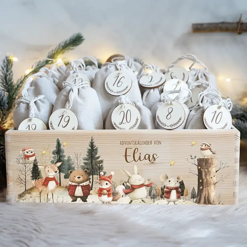 Adventskiste zum befüllen "Weihnachten im Winterwald" personalisiert