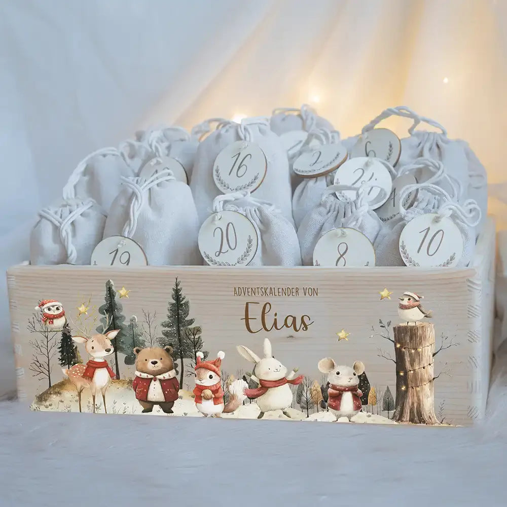 Adventskiste zum befüllen "Weihnachten im Winterwald" personalisiert