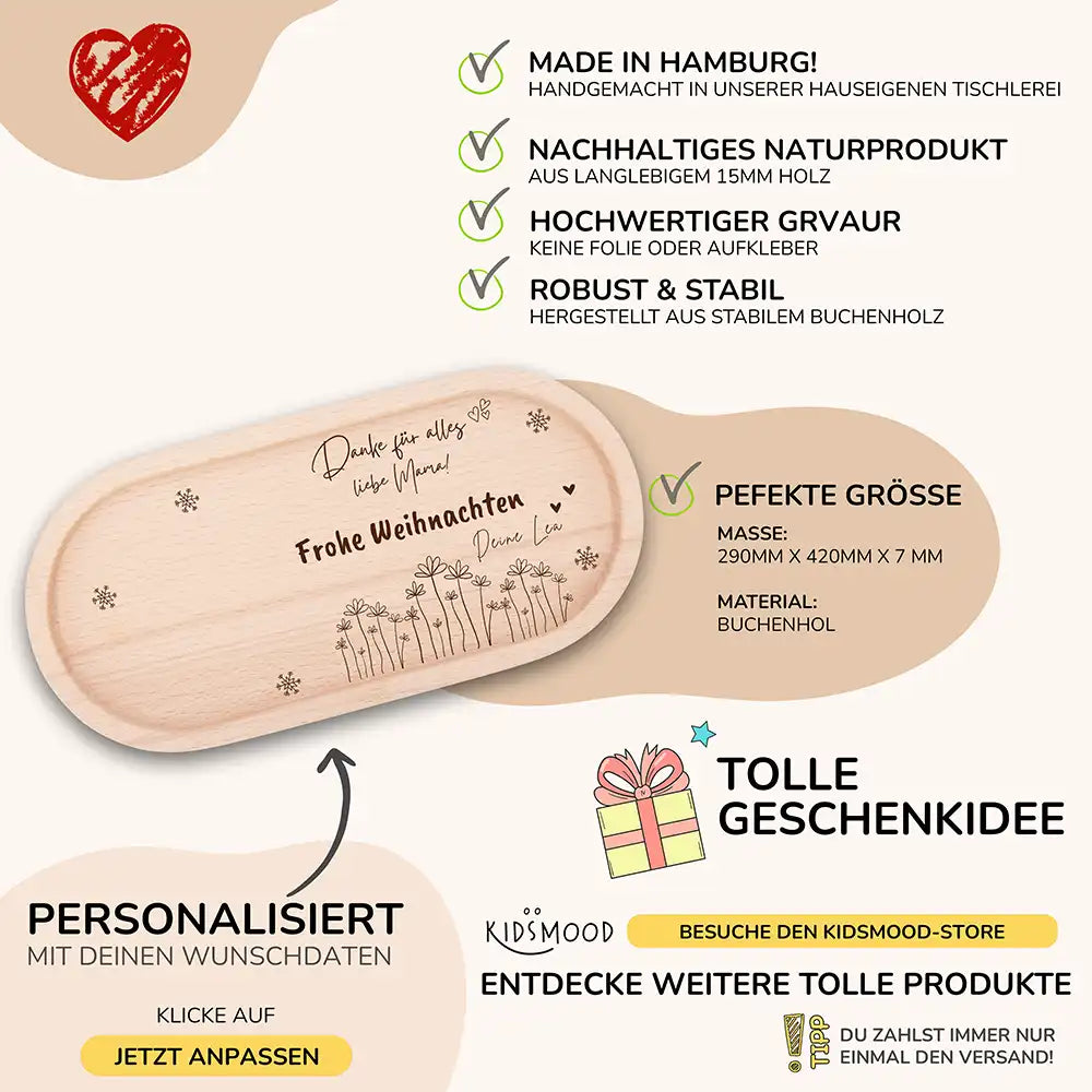 Holz-Serviertablett Mama-Weihnachtsgeschenk - Danke Mama