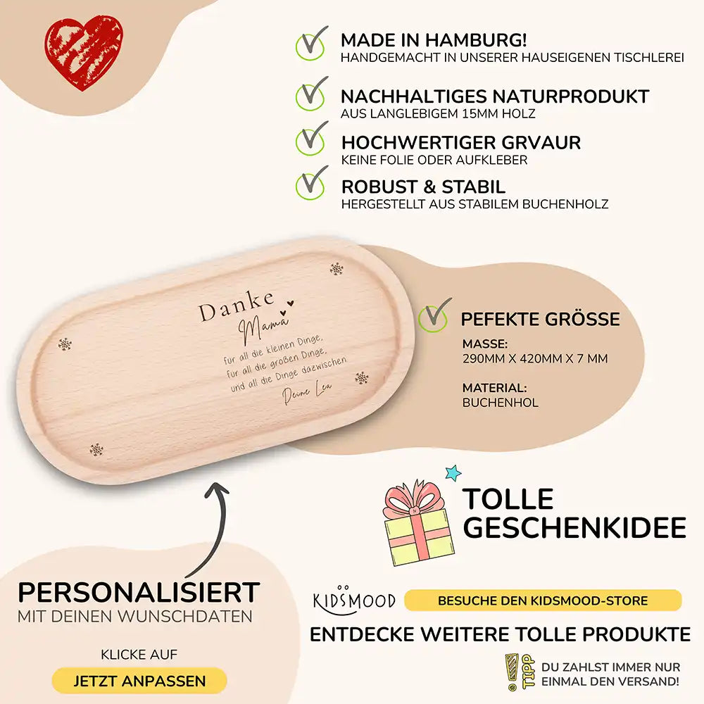 Holz-Serviertablett Mama-Weihnachtsgeschenk - Danke Mama