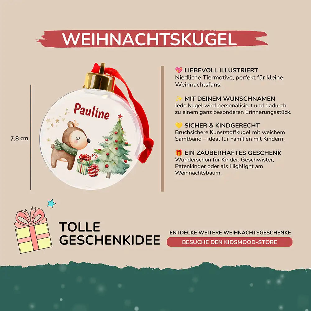 Weihnachtskugel personalisiert mit Namen - Niedliches Reh