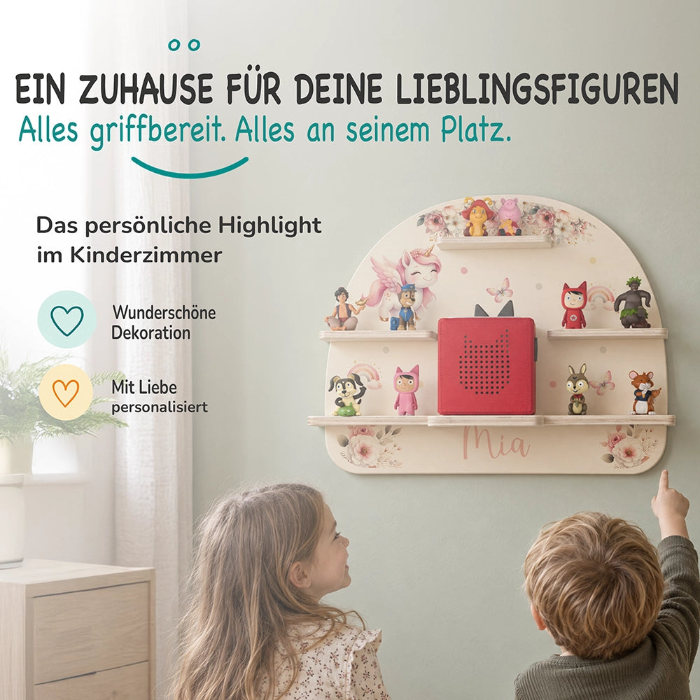 Tonie Regal aus Holz, Toniebox Regal personalisiert Einhorn