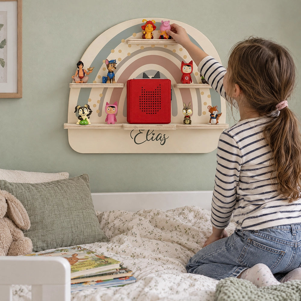 Tonie Regal aus Holz, Toniebox Regal personalisiert Regenbogen 7