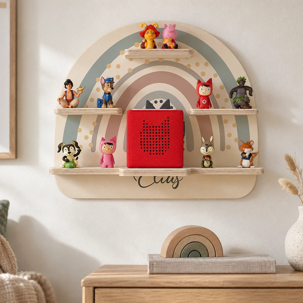 Tonie Regal aus Holz, Toniebox Regal personalisiert Regenbogen 7