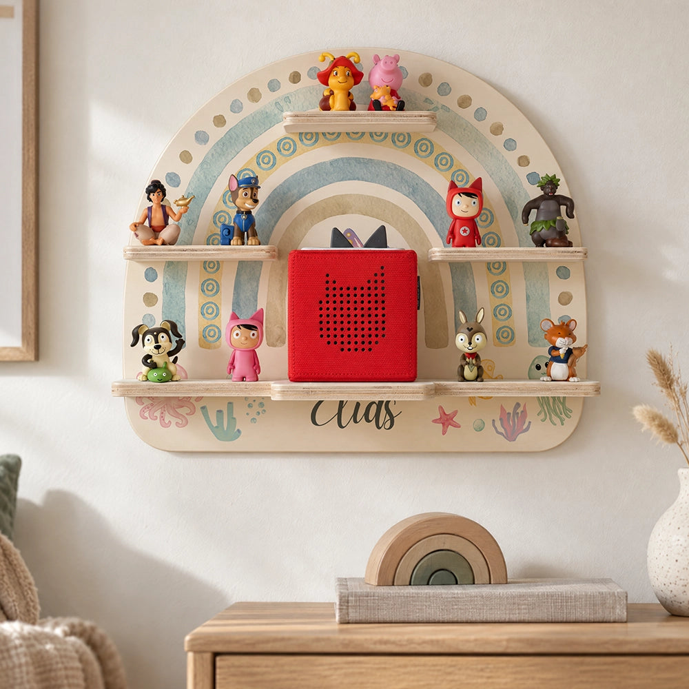 Tonie Regal aus Holz, Toniebox Regal personalisiert Regenbogen 10