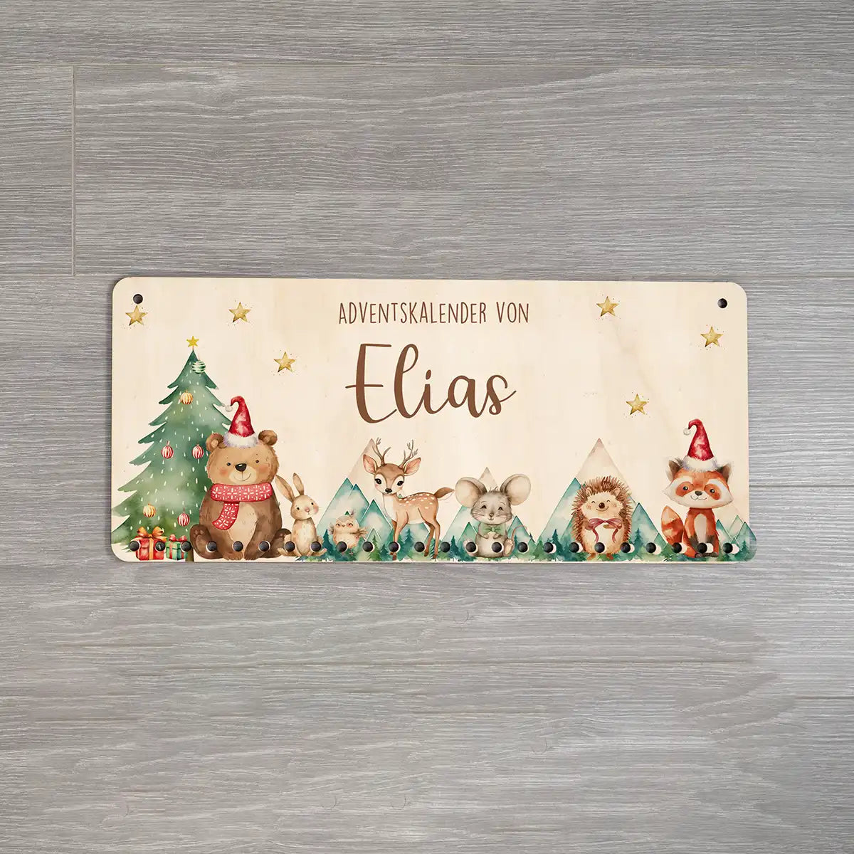 Personalisierbarer Adventskalender farbig - Glückliche Waldtiere